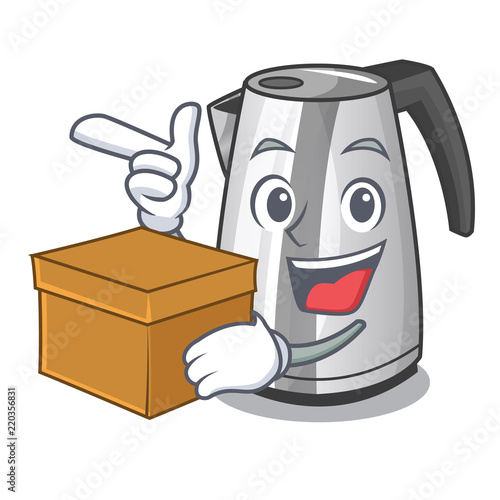 With box plastic electric kettle isolated on cartoon