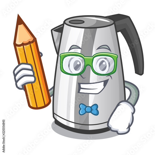 Student plastic electric kettle isolated on cartoon