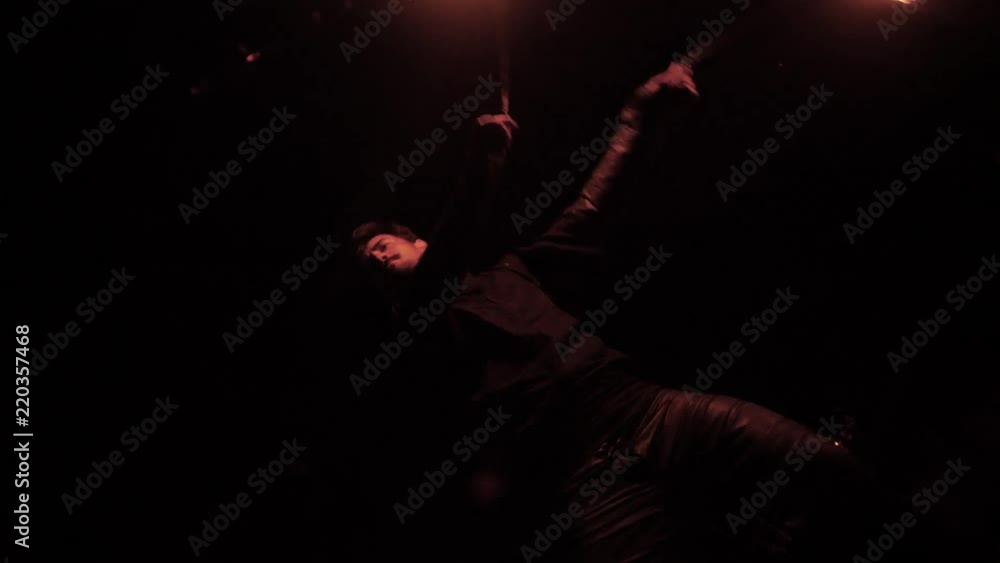 Slowmotion, A Fire Juggler Plays With Poi In The Dark Slowmotion, A Fire Juggler Plays With Poi In The Dark
