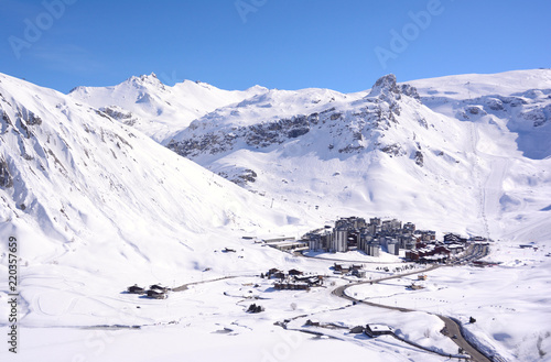 View of Tignes village in French Alps photo