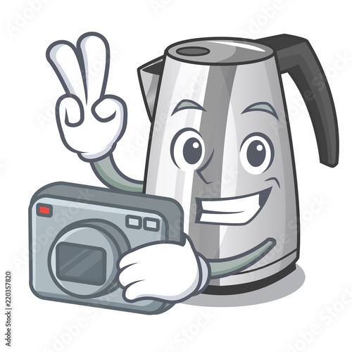 Photographer kitchen electric kettle on a mascot