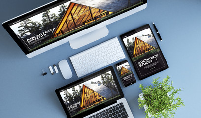 top view blue devices architect website