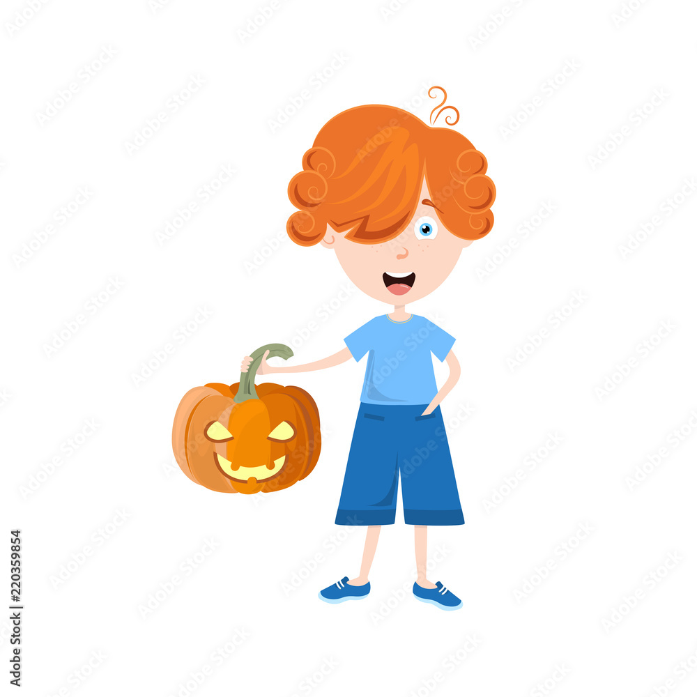 Kid cartoon illustration with halloween pumpkin Kid cartoon illustration with halloween pumpkin