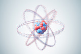 Red blue atom nucleus over gray background