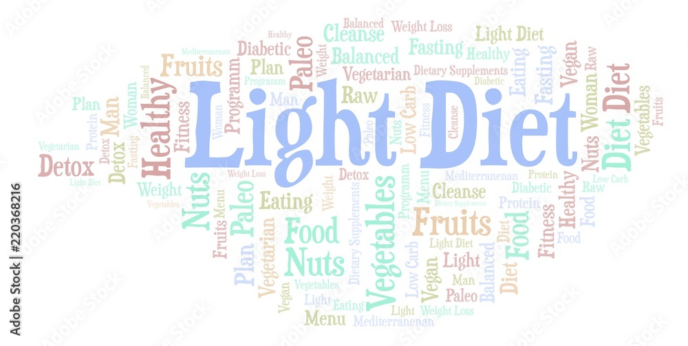 Word cloud with text Light Diet on a white background.