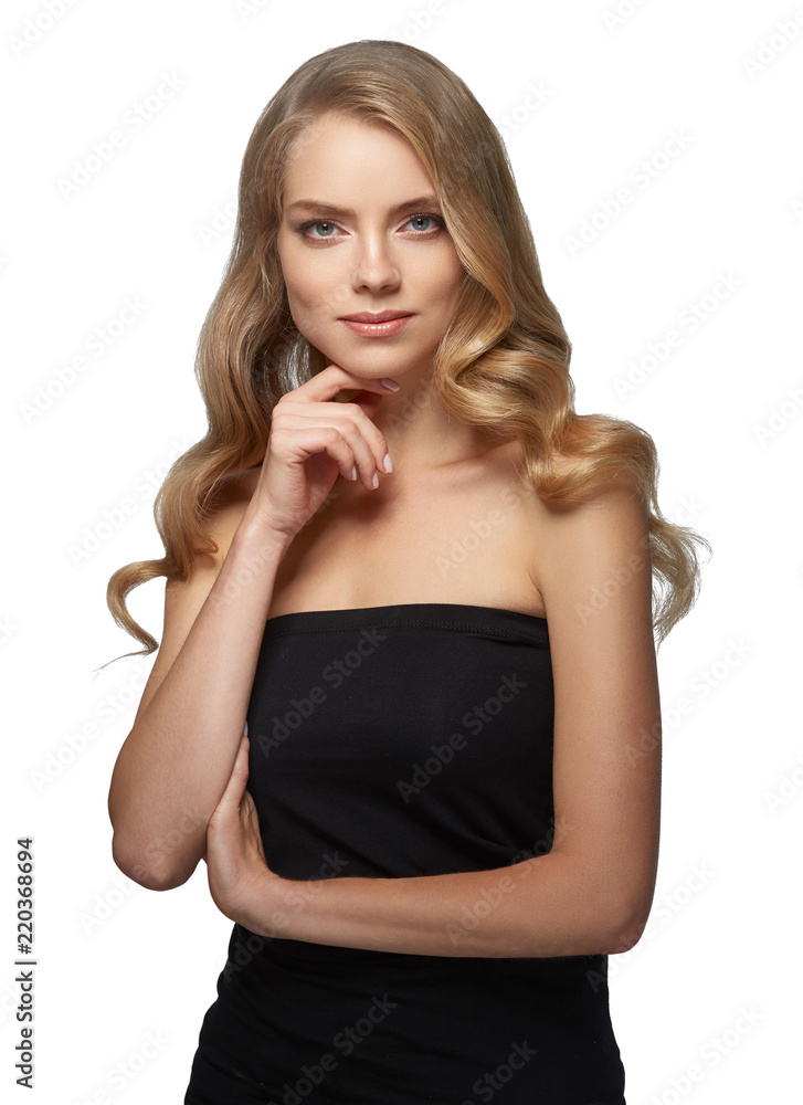 Woman with beautiful hairstyle curly blonde hair Woman with beautiful hairstyle curly blonde hair