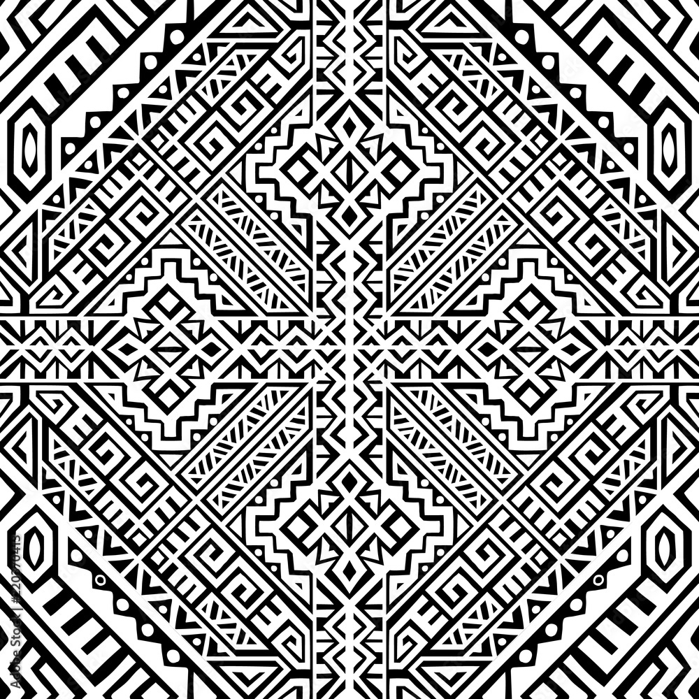 Simmetric seamless pattern in ethnic style. Tribal geometric ornament, perfect for textile design, site background, wrapping paper and other endless fill. Trendy boho tile. Simmetric seamless pattern in ethnic style. Tribal geometric ornament, perfect for textile design, site background, wrapping paper and other endless fill. Trendy boho tile.
