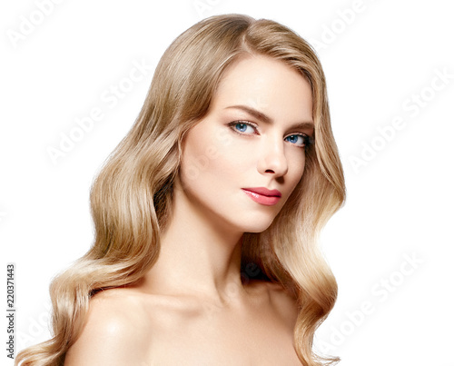 Amazing Woman Blond. Beautiful Girl studio face portrait.
