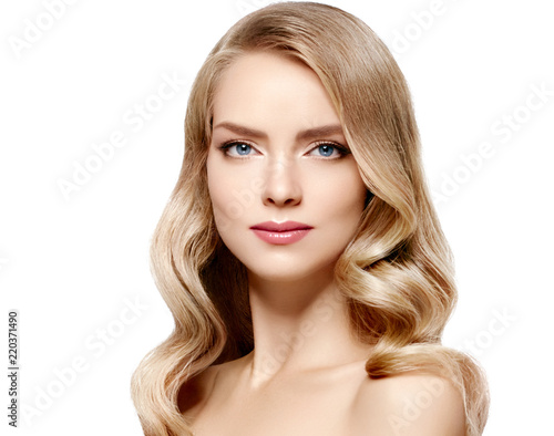 Amazing Woman Blond. Beautiful Girl studio face portrait.