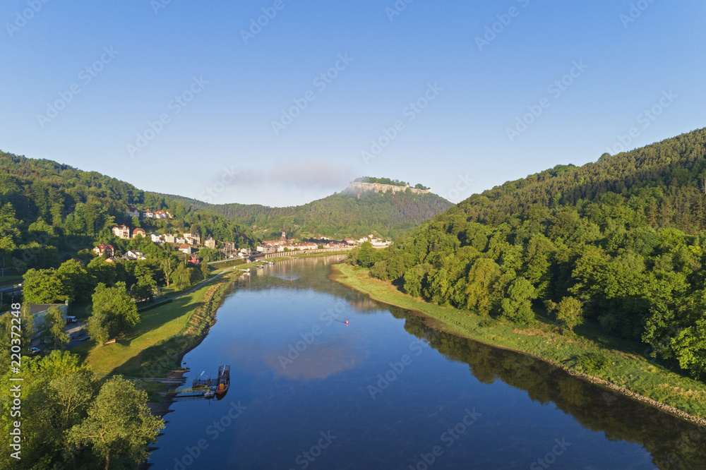 Aerial view of Festung Konigstein Castle, River Elbe, Konigstein, Saxony, Germany Aerial view of Festung Konigstein Castle, River Elbe, Konigstein, Saxony, Germany