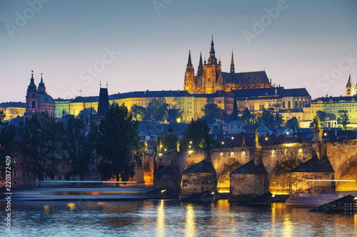 Prague Castle and St. Vitus Cathedral above Vltava River, Prague, Bohemia, Czech Republic photo