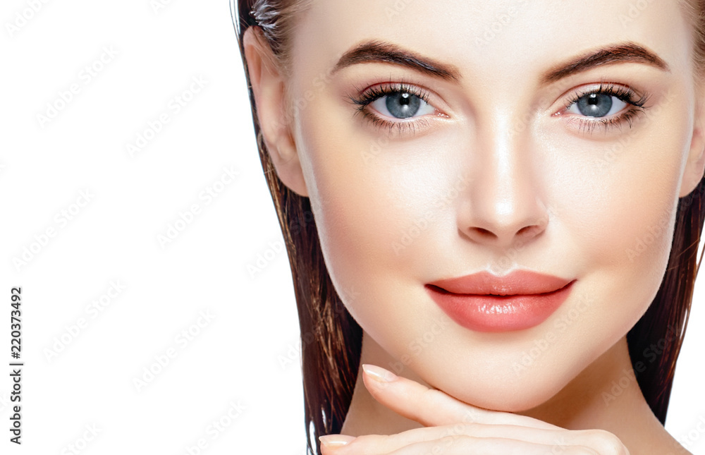 Fototapeta premium Beautiful Woman Face Portrait Beauty Skin Care Concept. Isolated on white