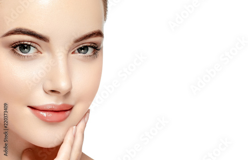 Beautiful Woman Face Portrait Beauty Skin Care Concept. Isolated on white © Utkamandarinka