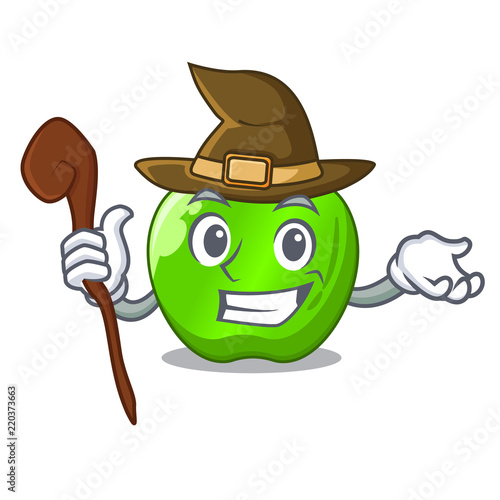 Witch perfect fresh green apple on cartoon
