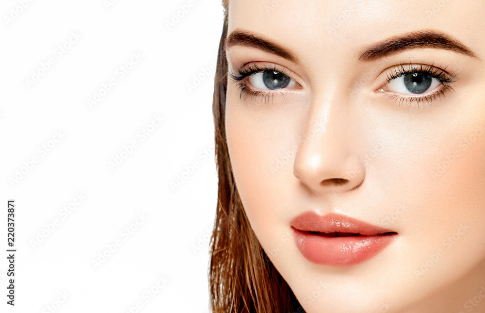 Fototapeta premium Beautiful Woman Face Portrait Beauty Skin Care Concept. Isolated on white