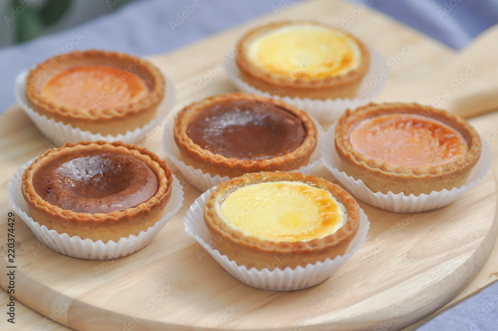 cheese tart ,chocolate tart and strawberry tart