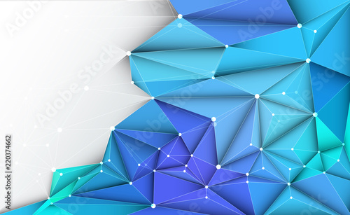 Vector 3D Illustration Geometric, Polygon, Line,Triangle pattern shape with molecule structure. Polygonal with green, blue background. Abstract science, futuristic, network connection concept