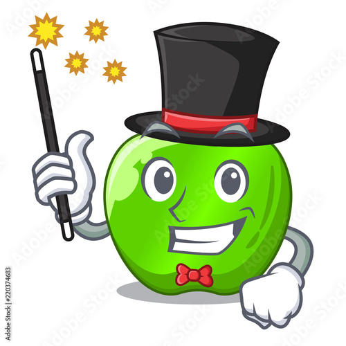 Magician green smith apple isolated on cartoon