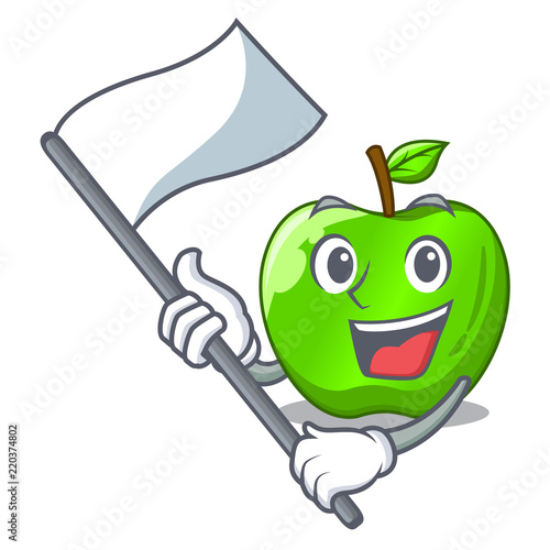 With flag green smith apple isolated on cartoon