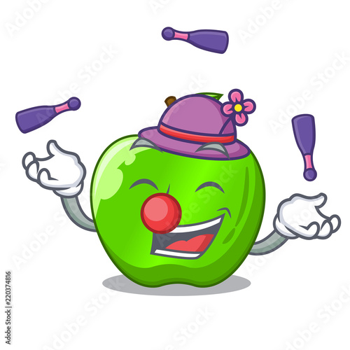 Juggling green smith apple isolated on cartoon