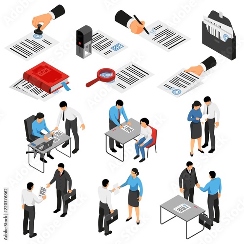 Notary Isometric Icons Set