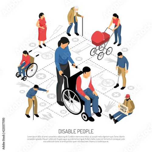 Disabled People Isometric Composition
