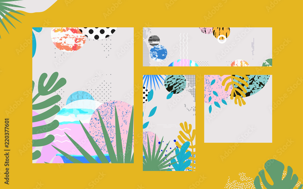 custom made wallpaper toronto digitalTropical jungle leaves cards background. Colorful tropical poster design. Exotic leaves, plants and branches art print. Wallpaper, fabric, textile, wrapping paper vector illustration design