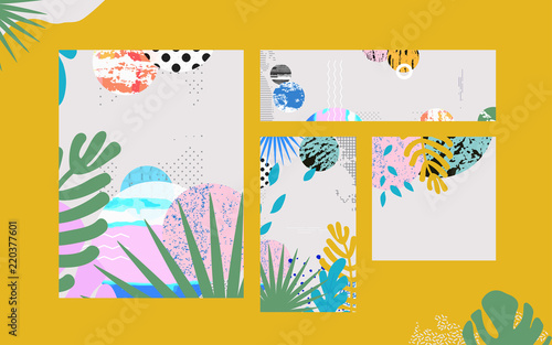 Wallpaper Mural Tropical jungle leaves cards background. Colorful tropical poster design. Exotic leaves, plants and branches art print. Wallpaper, fabric, textile, wrapping paper vector illustration design Torontodigital.ca