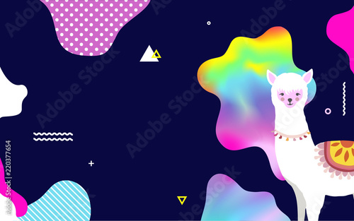 Llama or alpaca colorful background vector illustration. Llama animal poster design. Llama art print. Wallpaper, fabric, textile, wrapping paper design