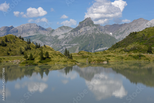 Lake Truebsee over Engelberg on the Swiss alps