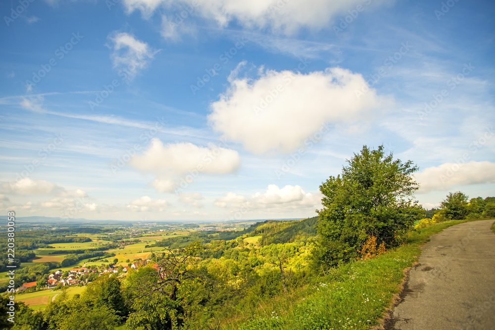 Obraz premium Panoramic views of the hill Hohenstaufen to the South of Germany