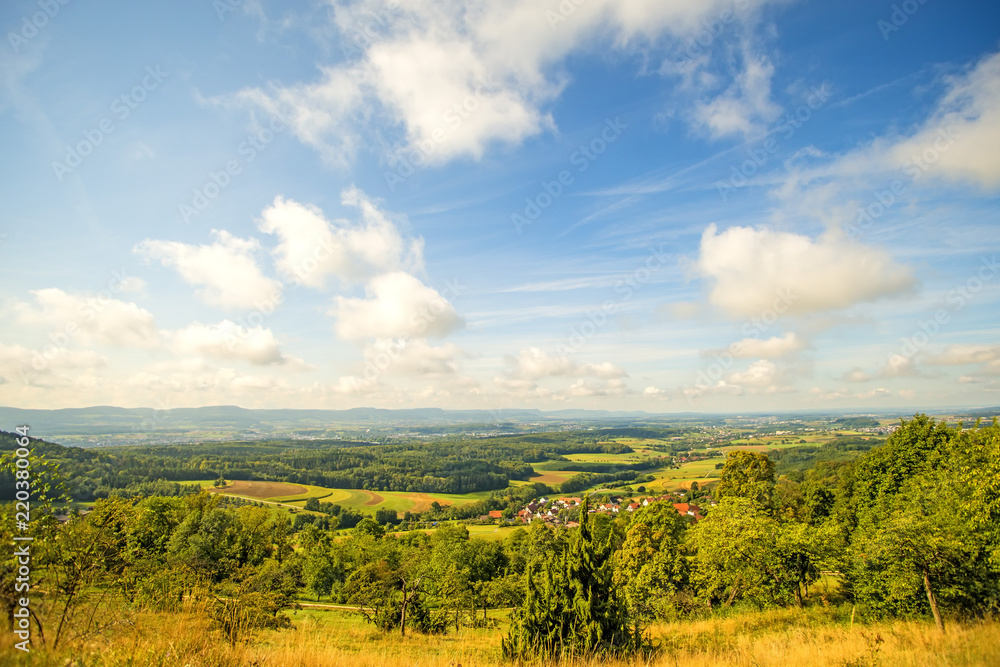 Panoramic views of the hill Hohenstaufen to the South of Germany