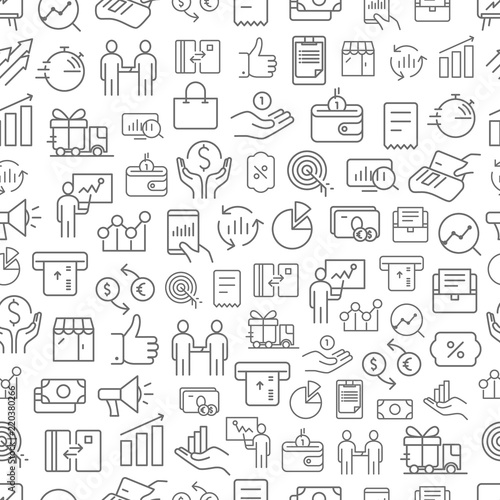 Different business app icons vector seamless pattern