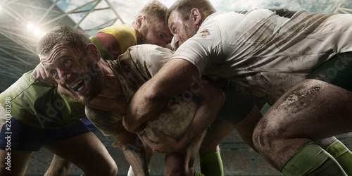 Wallpaper Mural Rugby players fight for the ball on professional rugby stadium Torontodigital.ca