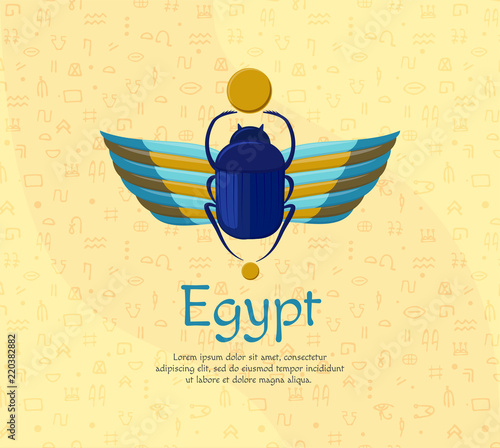 Egyptian bug-beetle with wings. Symbolism of ancient Egypt. Scarabeus beetle. Idol - Scarab bug