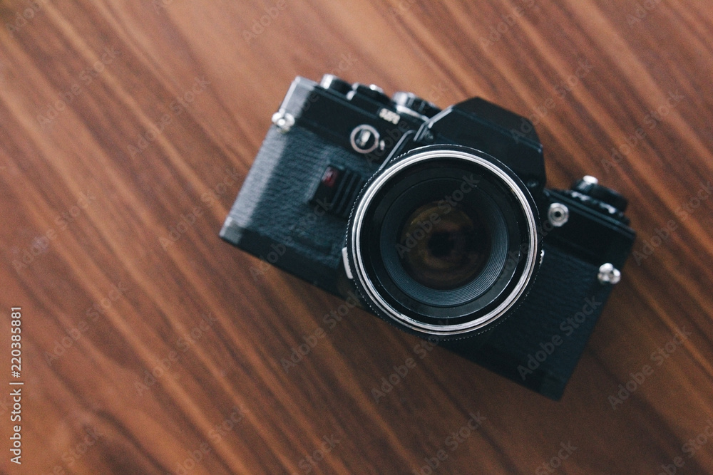 Old Film Camera on Wood table