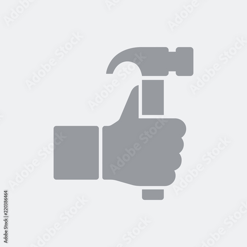 Hand and hammer. Flat, clean, minimal and isolated vector illustration with minimal and modern design.