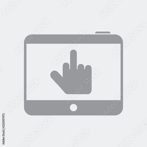 Hand showing middle finger in tablet
