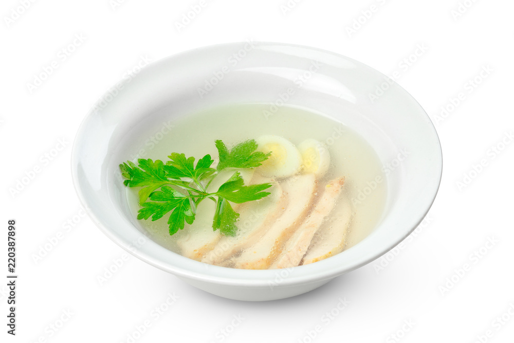 Chicken noodle soup isolated on a white background Chicken noodle soup isolated on a white background