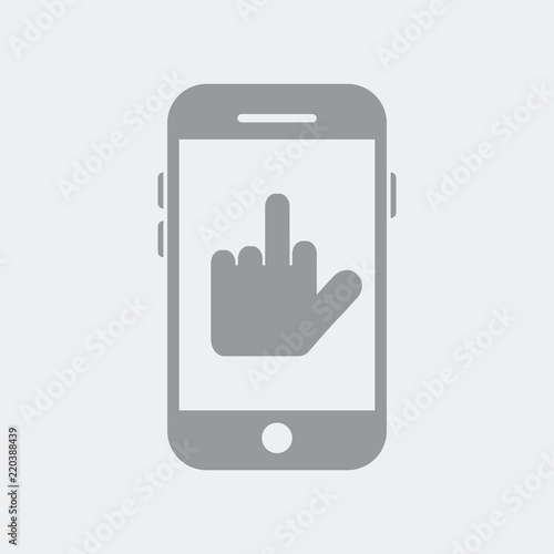 Hand showing middle finger on smartphone