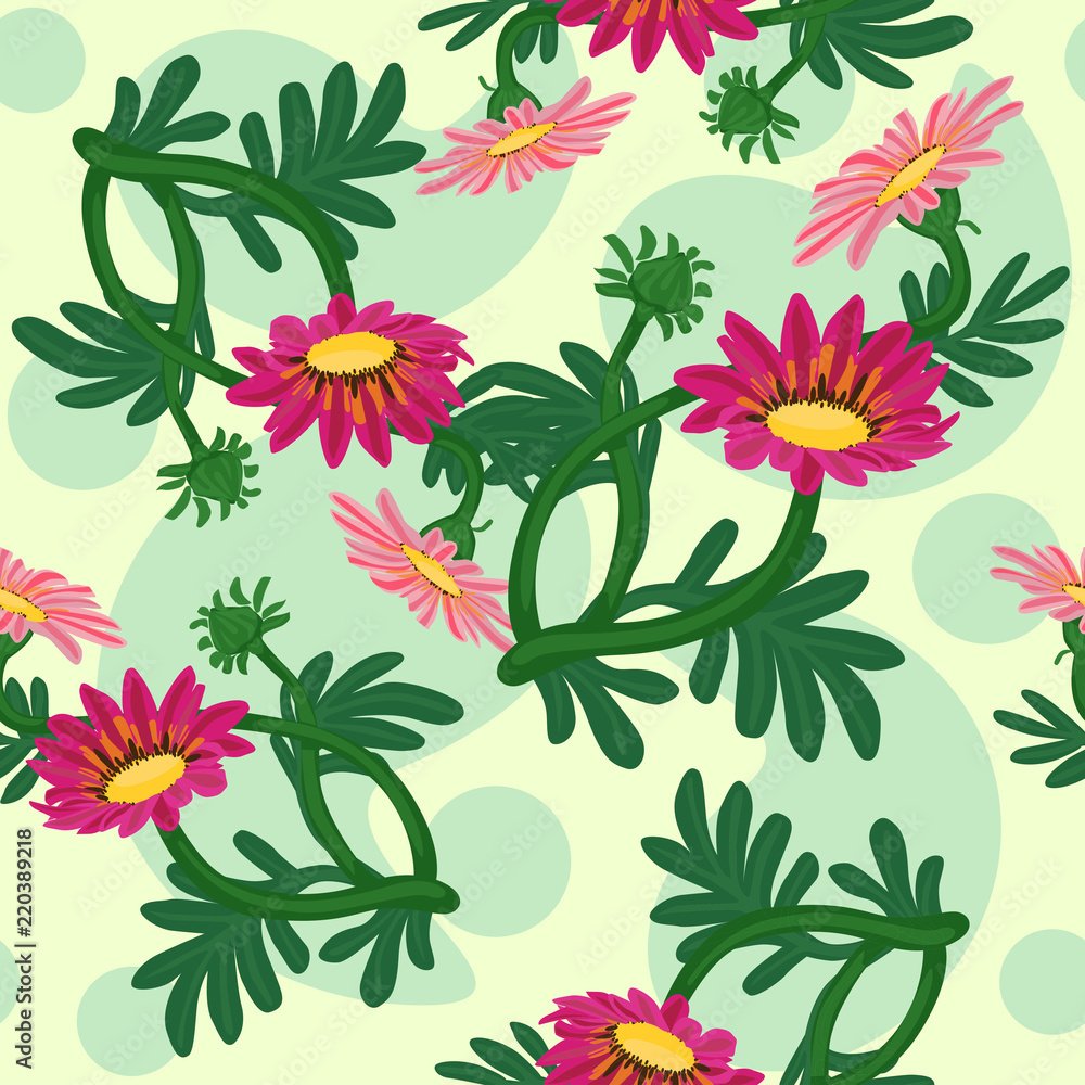 Fototapeta premium Gazania flowers seamless pattern vector illustration