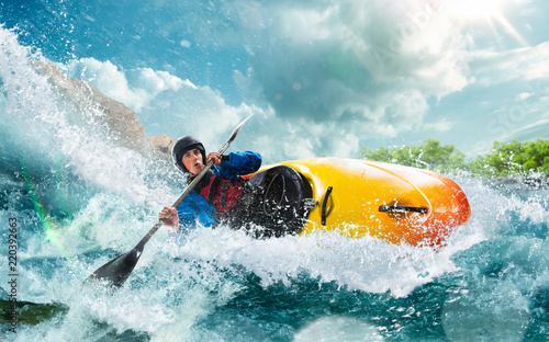 Fotografiet Whitewater kayaking, extreme kayaking