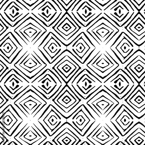 Linocut rhombus tile vector seamless pattern