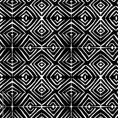 Linocut rhombus black vector seamless pattern