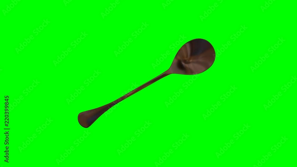 Animated rotating around y axis simple shining bronze sugar spoon against green background. Full 360 degree spin, loop able and isolated. Animated rotating around y axis simple shining bronze sugar spoon against green background. Full 360 degree spin, loop able and isolated.