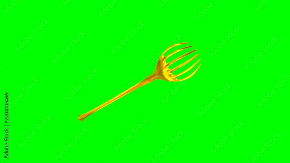 Animated rotating around y axis simple shining gold serving fork against green background. Full 360 degree spin, loop able and isolated. Animated rotating around y axis simple shining gold serving fork against green background. Full 360 degree spin, loop able and isolated.