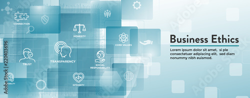 Business Ethics Web Banner Icon Set with Honesty, Integrity, Commitment, and Decision