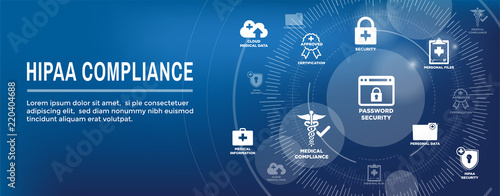 HIPAA Compliance Web Banner Header with Medical Icon Set and text