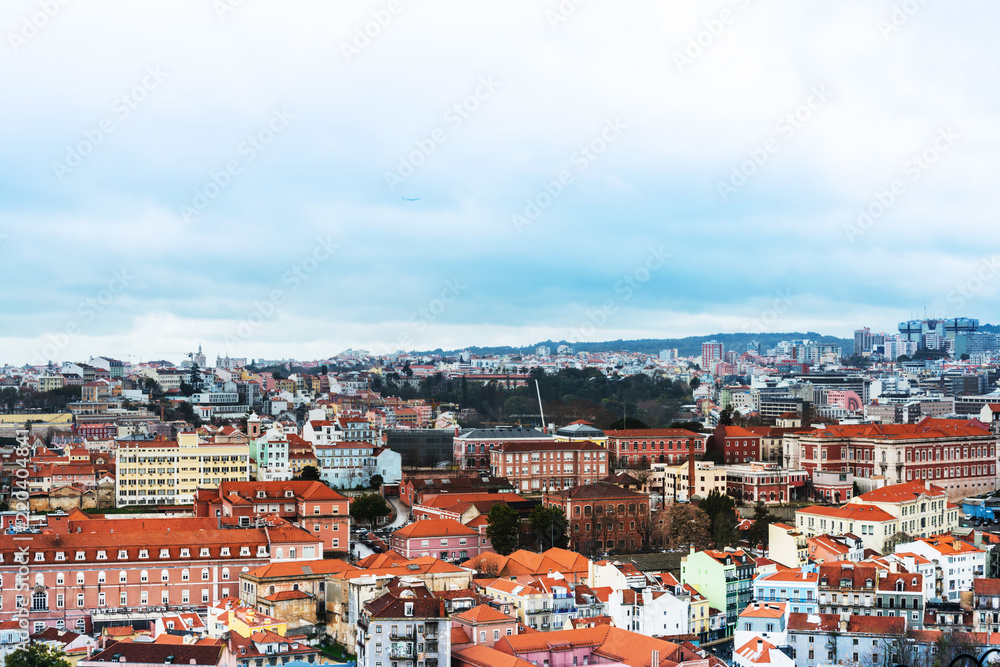 Lisbon, Portugal.- February 11, 2018: Street view of downtown in Lisbon, Portugal, Europe