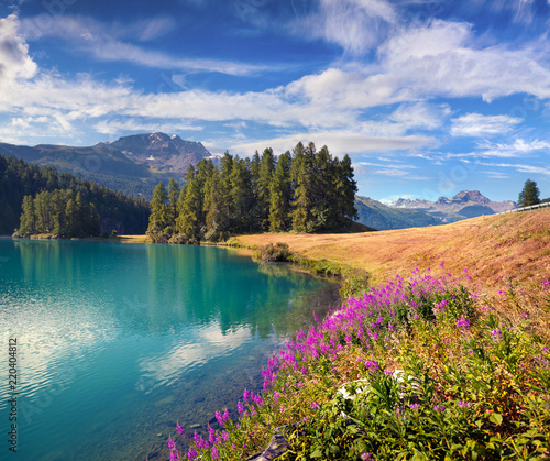 Colorful summer landscape on the Champferersee lake. photo